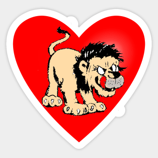 Hungry lion with sticking out tongue and red heart Sticker